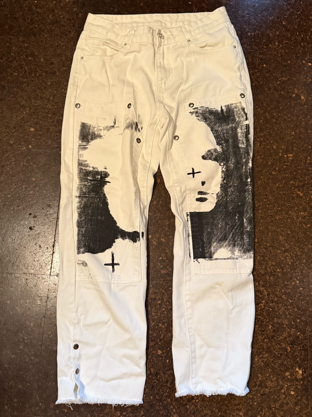 White Graphic Jeans With Dark Graphic
